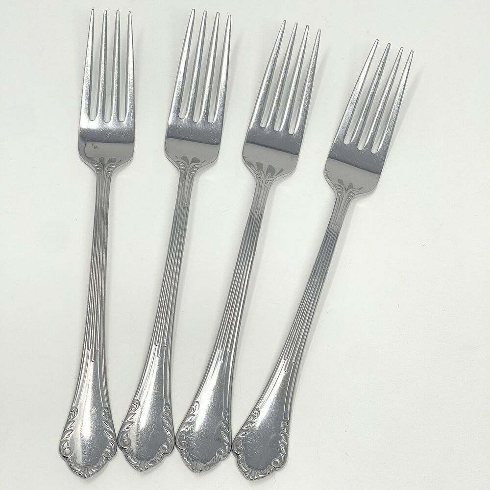 Reed & Barton VAUXHALL Stainless Glossy Set of 4 Dinner Place Forks 7.75"